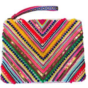 NWOT America & Beyond Hand Embellished Wristlet Bag Wallet Pouch 10x8" Boho Chic